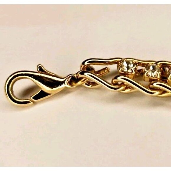 Vintage 7 Inch Gold Tone & Clear Rhinestones Tennis Link Bracelet Lobster Clasp - Picture 5 of 5